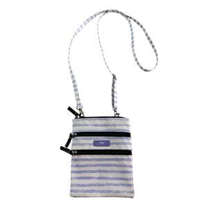 Scout Crossbody Bag Blue White Stripe Nylon Multi Zip Travel Purse Adjustable